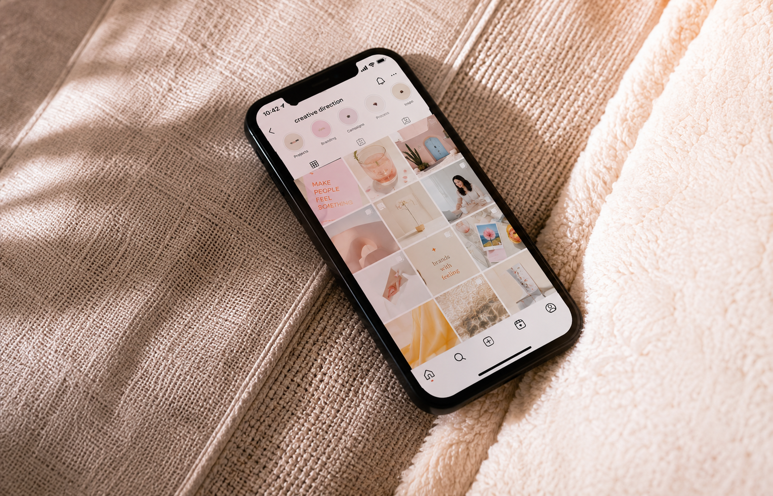 Phone showing content direction and social media planning